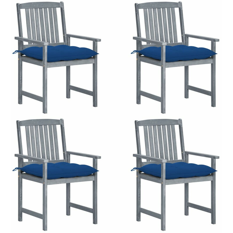 

Asupermall - Sillas de director 4 uds madera maciza de acacia y cojines gris