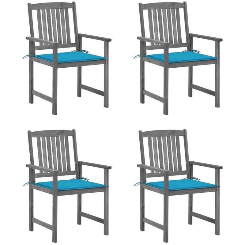 

Asupermall - Sillas de director 4 uds madera maciza de acacia y cojines gris