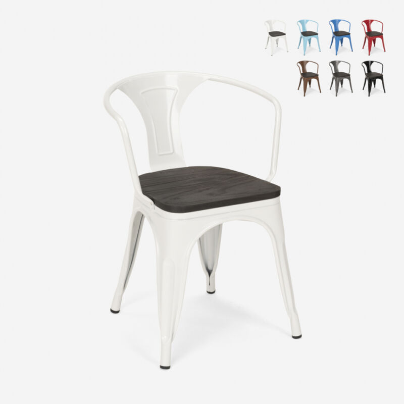 

Sillas de diseño de metal y madera estilo industrial tolix cocinas de bar Steel Wood Arm | Blanco