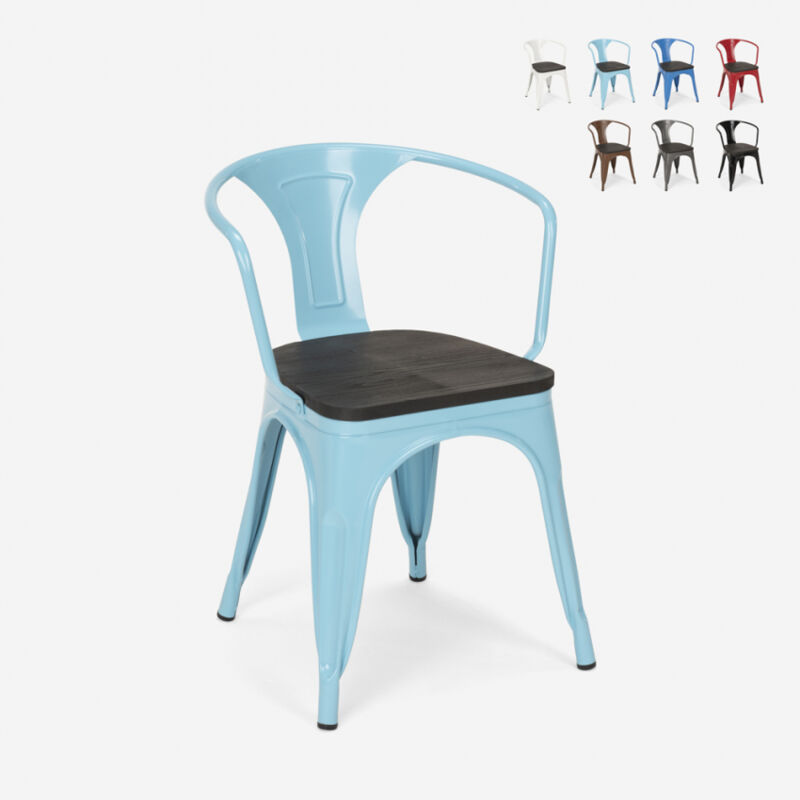 

Sillas de diseño de metal y madera estilo industrial tolix cocinas de bar Steel Wood Arm | Azul