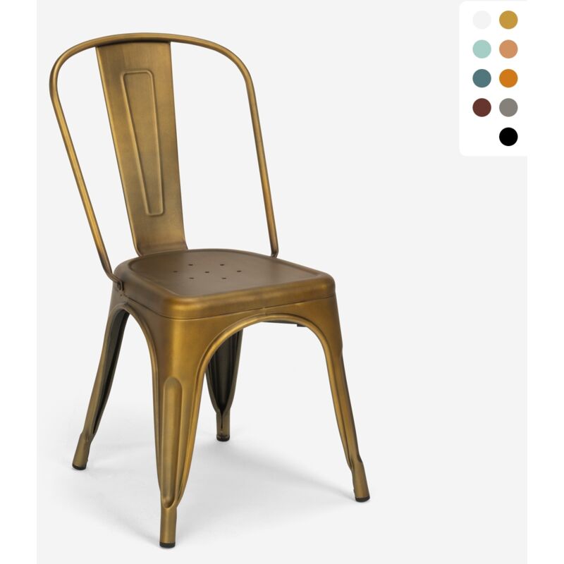 

Sillas de diseño industrial de metal shabby chic vintage estilo Tolix Steel Old | Gold