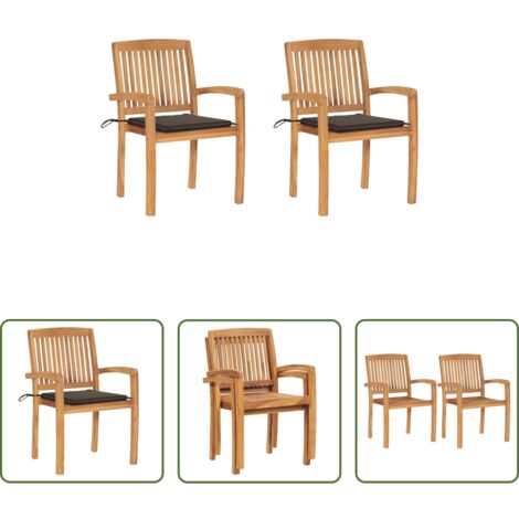 Sillas de exterior -  Sillas de jardín 2 uds cojines madera maciza de teca gris taupe