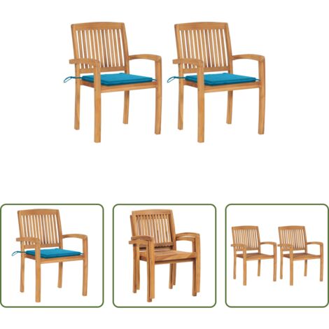 Sillas de exterior -  Sillas de jardín 2 uds con cojines madera maciza de teca azul