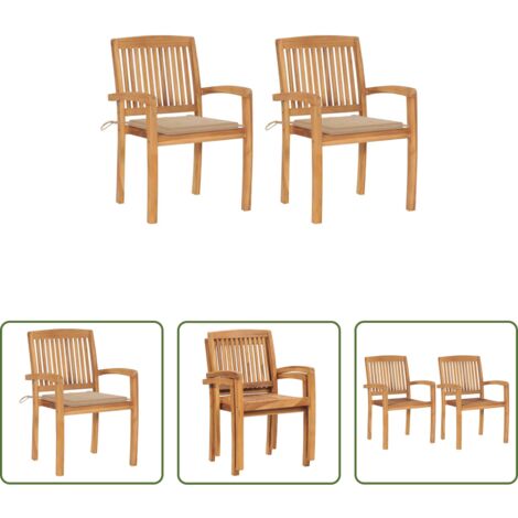 Sillas de exterior -  Sillas de jardín 2 uds con cojines madera maciza de teca beige
