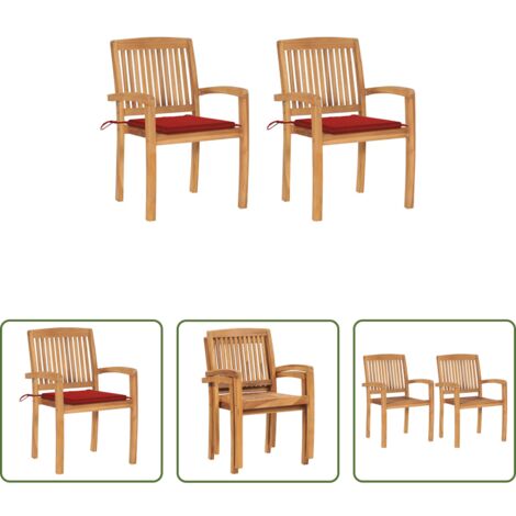 Sillas de exterior -  Sillas de jardín 2 uds con cojines madera maciza de teca rojo