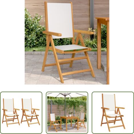 Sillas de exterior -  Sillas de jardín 2 uds madera maciza acacia y tela crema blanco