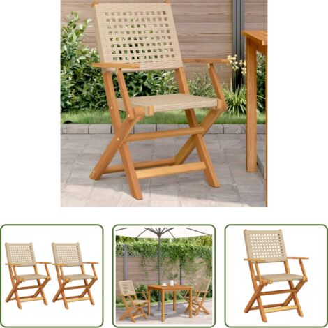 Sillas de exterior -  Sillas de jardín 2 uds madera maciza de acacia ratán PE beige