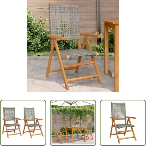 Sillas de exterior -  Sillas de jardín 2 uds madera maciza de acacia ratán PE gris