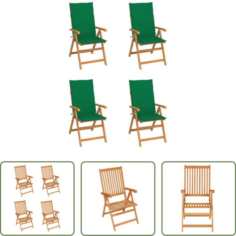 Sillas de exterior -  Sillas de jardín 4 uds madera maciza de teca con cojines verdes