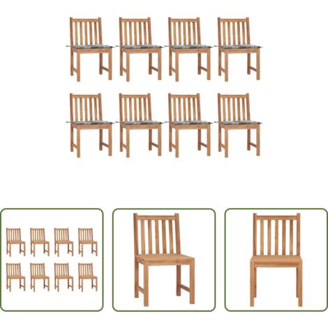 Sillas de exterior -  Sillas de jardín 8 unidades madera de teca con cojines