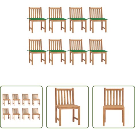 Sillas de exterior -  Sillas de jardín 8 unidades madera de teca con cojines