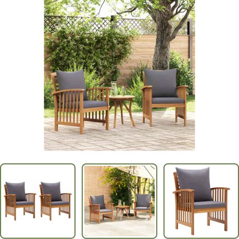 Sillas de exterior -  Sillas de jardín con cojines 2 unidades madera maciza acacia