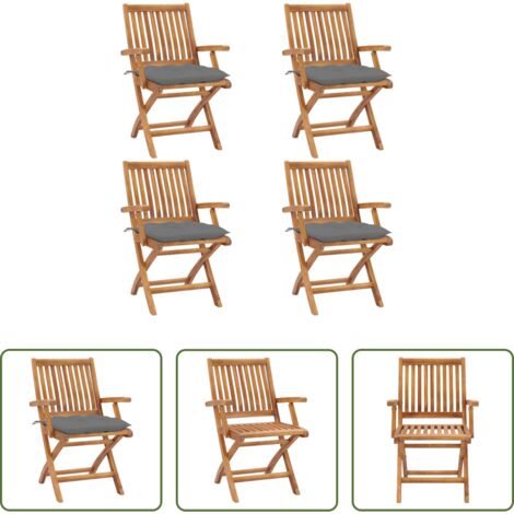 Sillas de exterior -  Sillas de jardín plegables 4 uds madera maciza teca con cojines