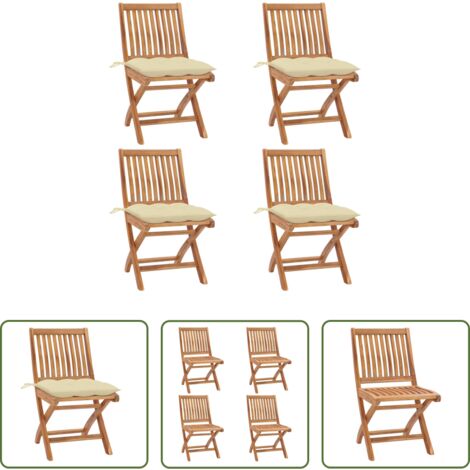 Sillas de exterior -  Sillas de jardín plegables 4 uds madera maciza teca con cojines