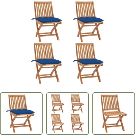 Sillas de exterior -  Sillas de jardín plegables 4 uds madera maciza teca con cojines