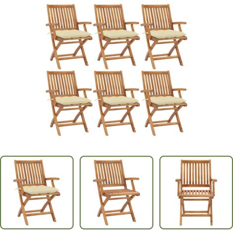 Sillas de exterior -  Sillas de jardín plegables 6 uds madera maciza teca con cojines