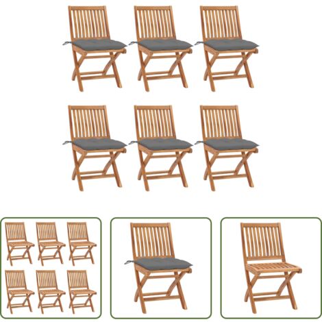 Sillas de exterior -  Sillas de jardín plegables 6 uds madera maciza teca con cojines