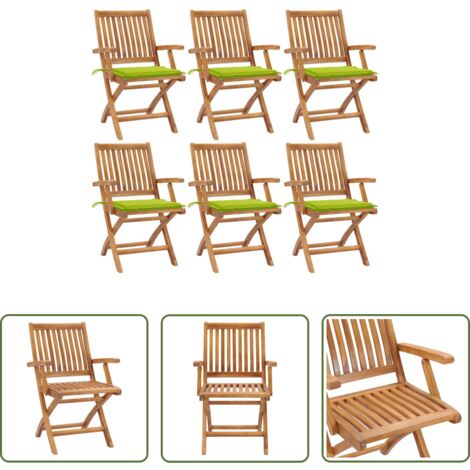 Sillas de exterior -  Sillas de jardín plegables 6 uds madera maciza teca con cojines