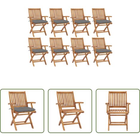 Sillas de exterior -  Sillas de jardín plegables 8 uds madera maciza teca con cojines