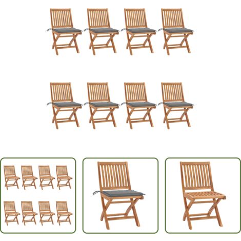 Sillas de exterior -  Sillas de jardín plegables 8 uds madera maciza teca con cojines