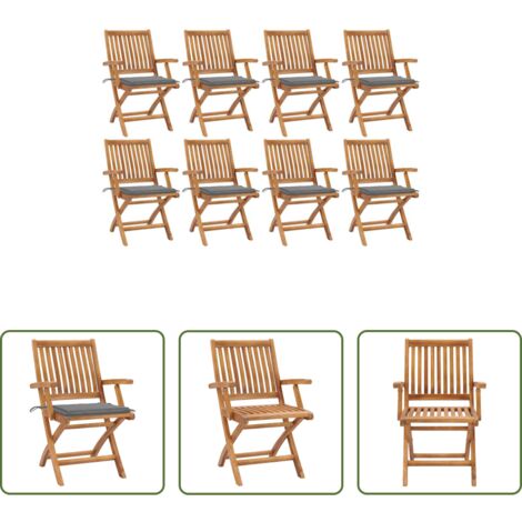 Sillas de exterior -  Sillas de jardín plegables 8 uds madera maciza teca con cojines
