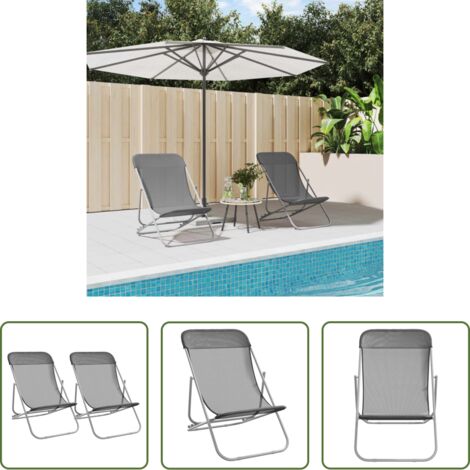 Sillas de exterior -  Sillas de playa plegables 2 uds acero recubierto textilene gris