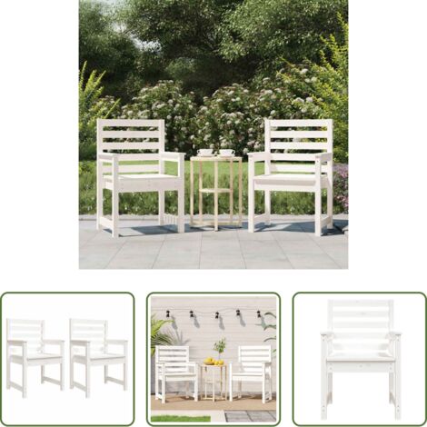 Sillas de exterior -  Sillas jardín 2 uds madera maciza pino blanco 60x48x91 cm