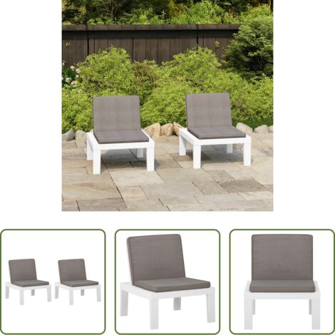 Sillas de exterior -  Sillones de jardín con cojines 2 unidades plástico blanco