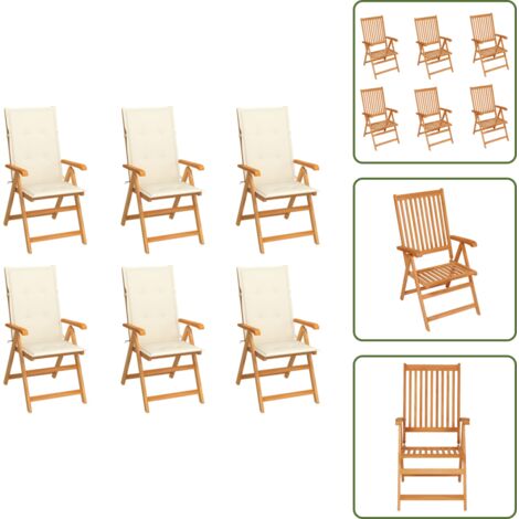 Sillas de exterior - vidaXL Sillas de jardín 6 uds madera maciza de teca cojines crema - Sillas plegables