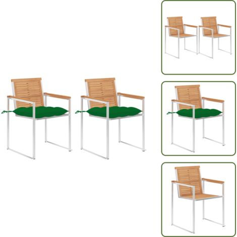 Sillas de exterior - vidaXL Sillas de jardín con cojines 2 uds madera maciza teca y acero - Sillas de jardín de teca