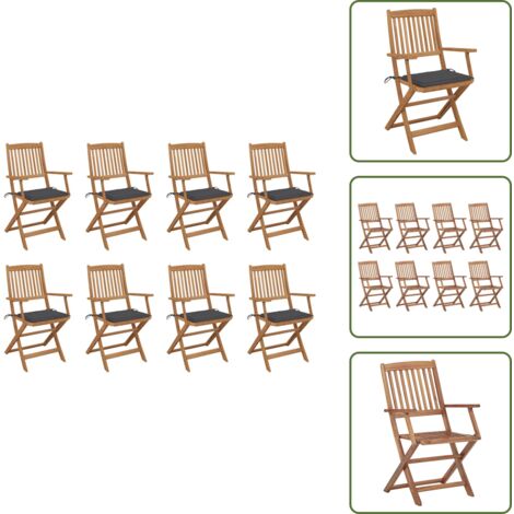 Sillas de exterior - vidaXL Sillas de jardín plegables 8 uds y cojines madera maciza acacia - Sillas de madera