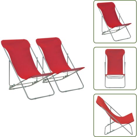 Sillas de exterior - vidaXL Sillas de playa plegables 2 unidades acero y tela oxford roja - Sillas de camping
