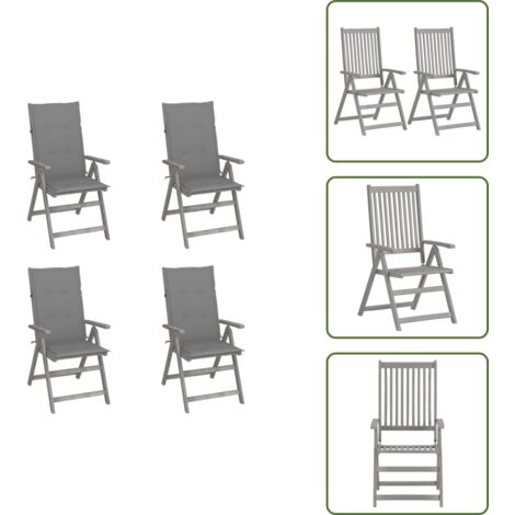 Sillas de exterior - vidaXL Sillas reclinables jardín y cojines 4 uds madera maciza acacia - Sillas de jardín con cojines