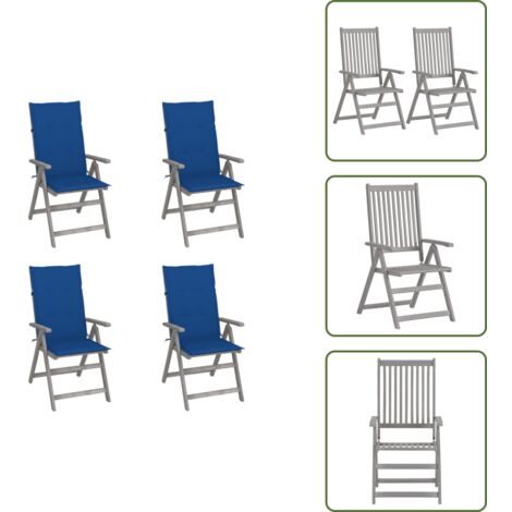 Sillas de exterior - vidaXL Sillas reclinables jardín y cojines 4 uds madera maciza acacia - Sillas de jardín con cojines