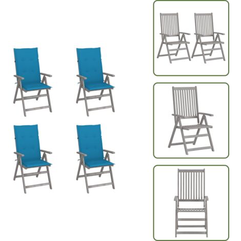 Sillas de exterior - vidaXL Sillas reclinables jardín y cojines 4 uds madera maciza acacia - Sillas de jardín con cojines