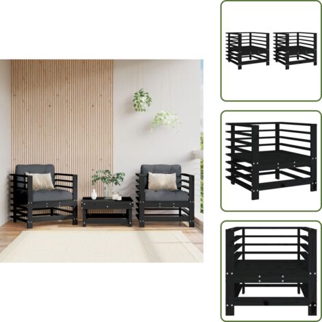 Sillas de exterior - vidaXL Sillones de jardín 2 unidades madera maciza pino negro - Diseño rústico