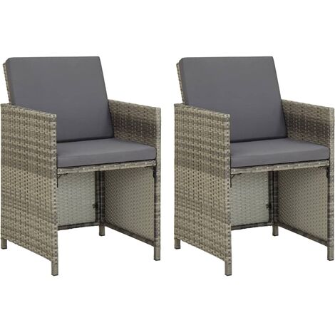 Sillas de jardín 2 PC con almohadillas de mimbre grises