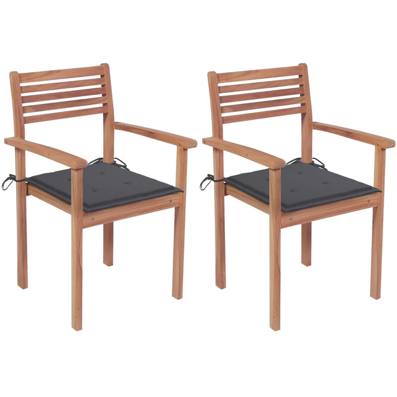 

Sillas de jardin 2 uds cojines madera de teca gris antracita