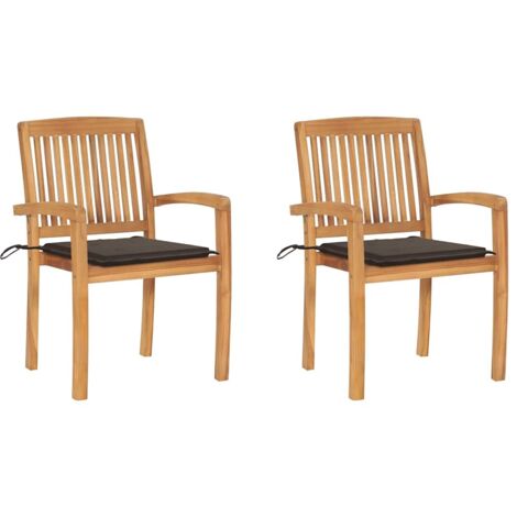 Sillas de jardín 2 uds cojines madera maciza de teca gris taupe