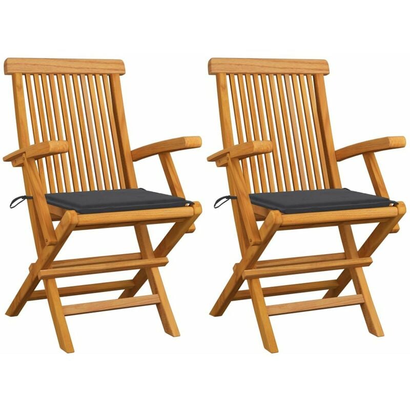 

Sillas de jardin 2 uds con cojines antracita madera de teca
