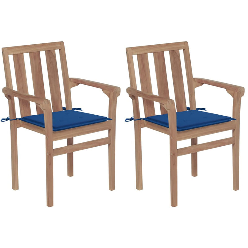 

Sillas de jardin 2 uds con cojines azul real madera de teca