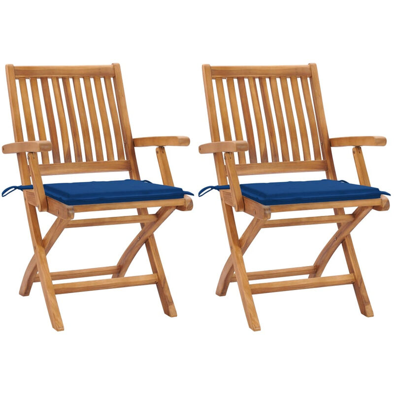 

Sillas de jardin 2 uds con cojines azul real madera de teca