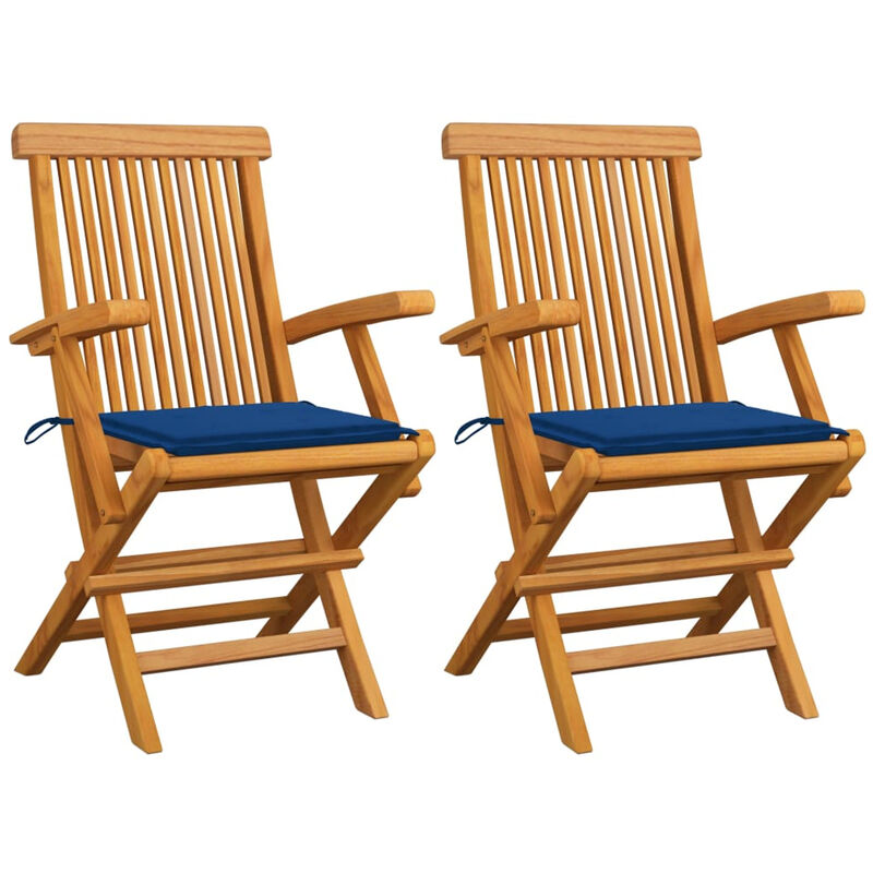 

Sillas de jardin 2 uds con cojines azul real madera de teca