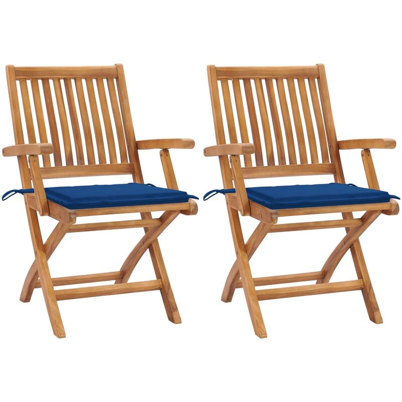 

Sillas de jardín 2 uds con cojines azul real madera de teca