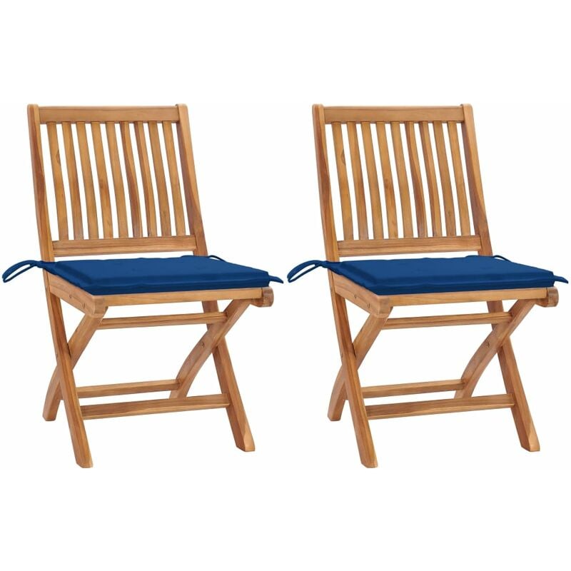 

Sillas de jardín 2 uds con cojines azul real madera de teca