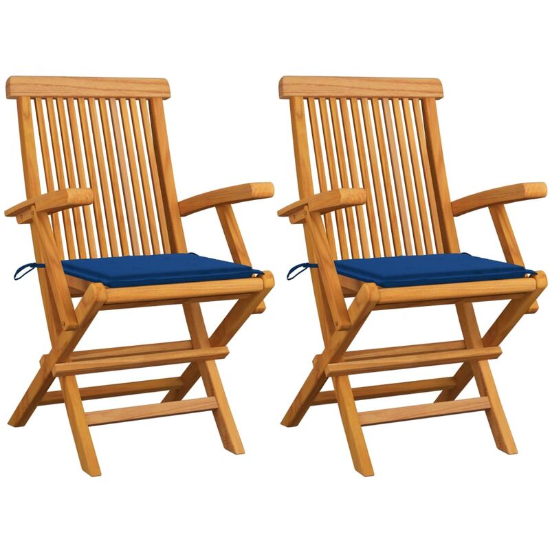 

Sillas de jardín 2 uds con cojines azul real madera de teca