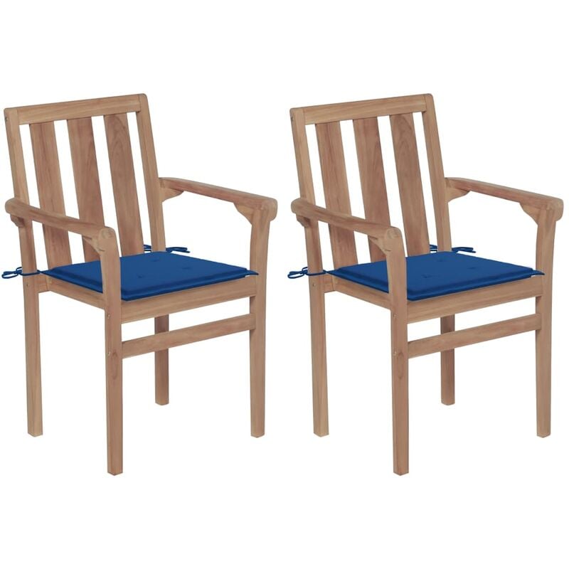 

Sillas de jardín 2 uds con cojines azul real madera de teca