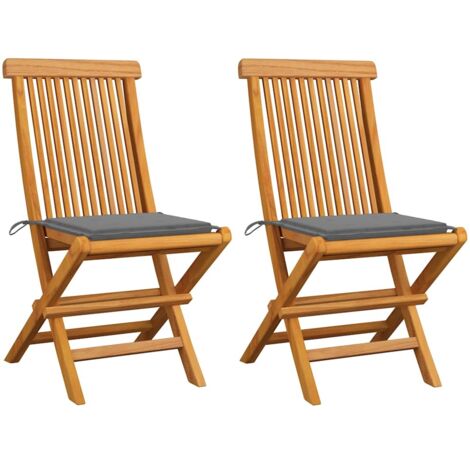 Sillas de jardín 2 uds con cojines gris madera de teca