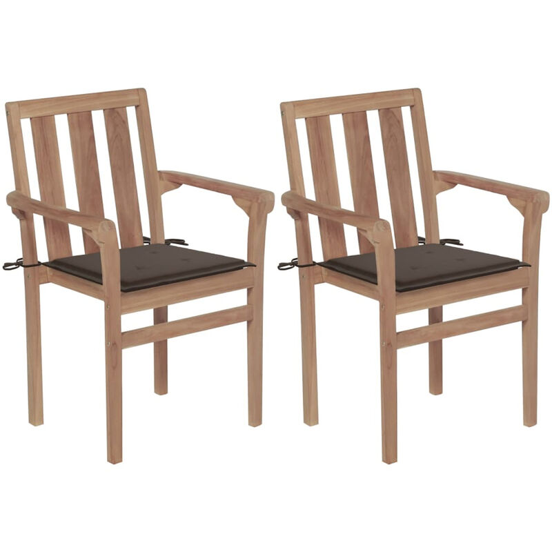 

Sillas de jardin 2 uds con cojines gris taupe madera de teca