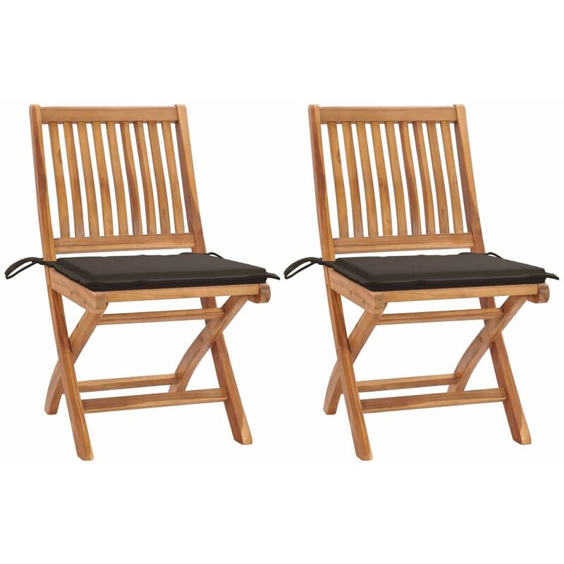 

Sillas de jardin 2 uds con cojines gris taupe madera de teca